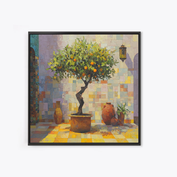 Orange Tree in a Courtyard Planter Canvas Print, Italian Villa Art, Rustic Home Decor, Living Room Decor, Fine Art, Villa, IVA-1x1-86