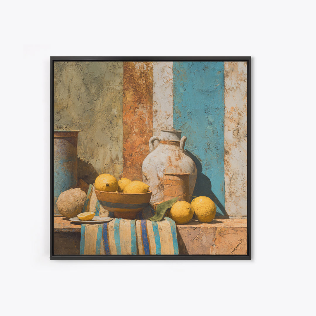 Coastal Lemons and Striped Cloth Arrangement Canvas Print, Italian Villa Art, Printable Wall Art, Living Room Decor, Villa, IVA-1x1-96