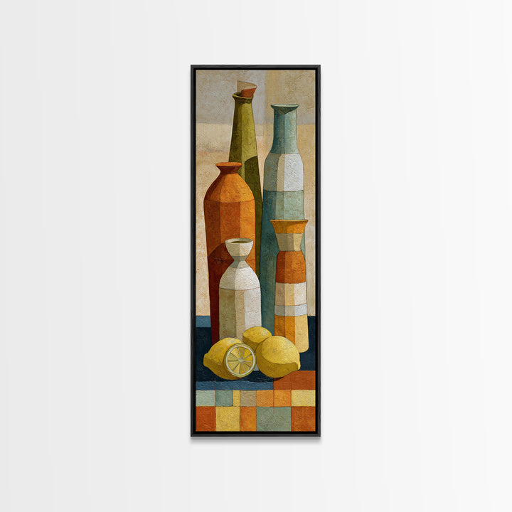 Coastal Lemons and Striped Cloth Arrangement Canvas Print, Italian Villa Art, Coastal Wall Decor, Living Room Decor, IVA-1x3-12