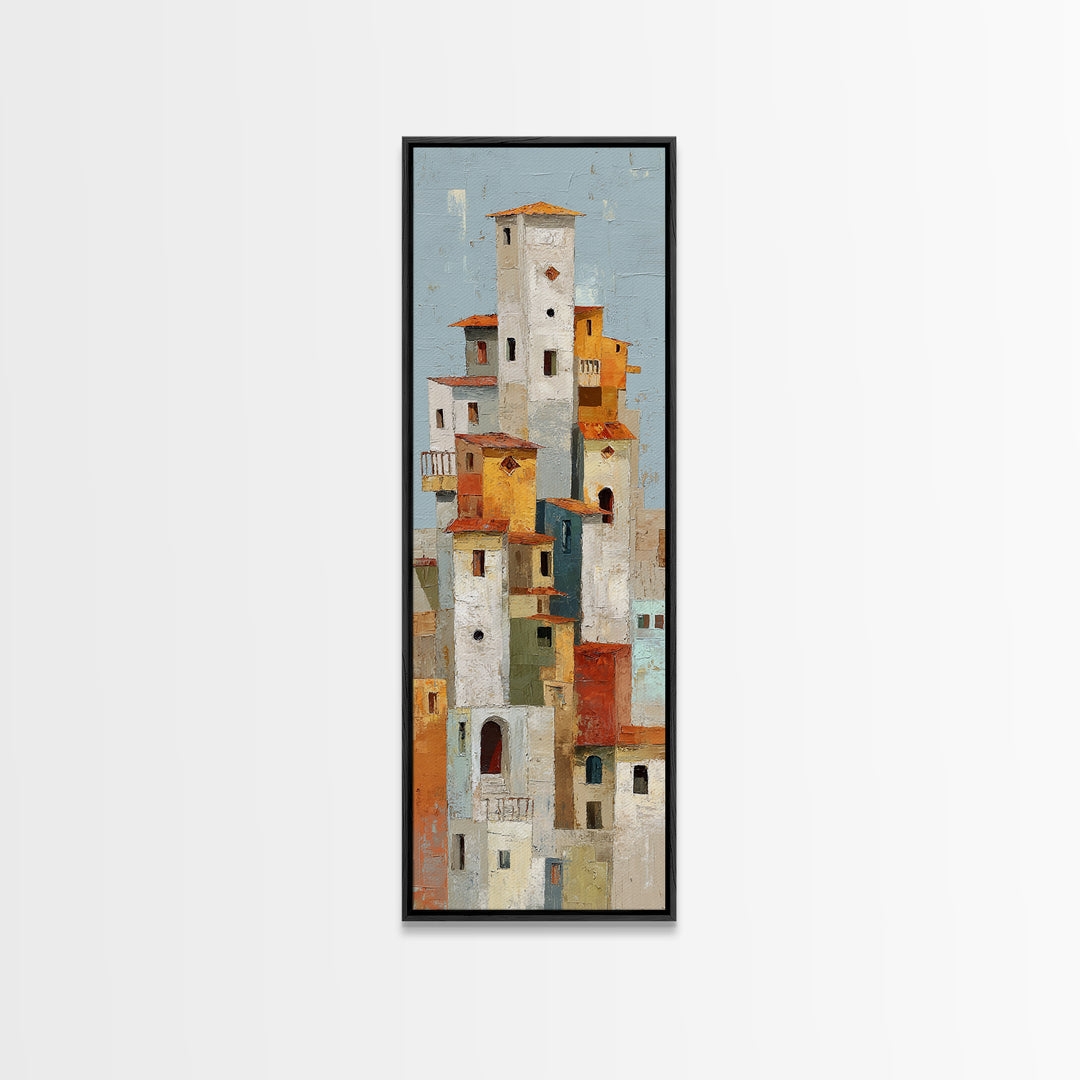 Terracotta Rooftops Against Pale Sky Canvas Print, Italian Villa Art, Living Room Art, Living Room Decor, Watercolor Art, Villa, IVA-1x3-16