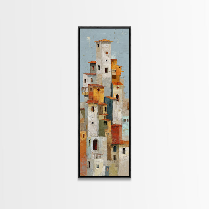 Terracotta Rooftops Against Pale Sky Canvas Print, Italian Villa Art, Living Room Art, Living Room Decor, Watercolor Art, Villa, IVA-1x3-16