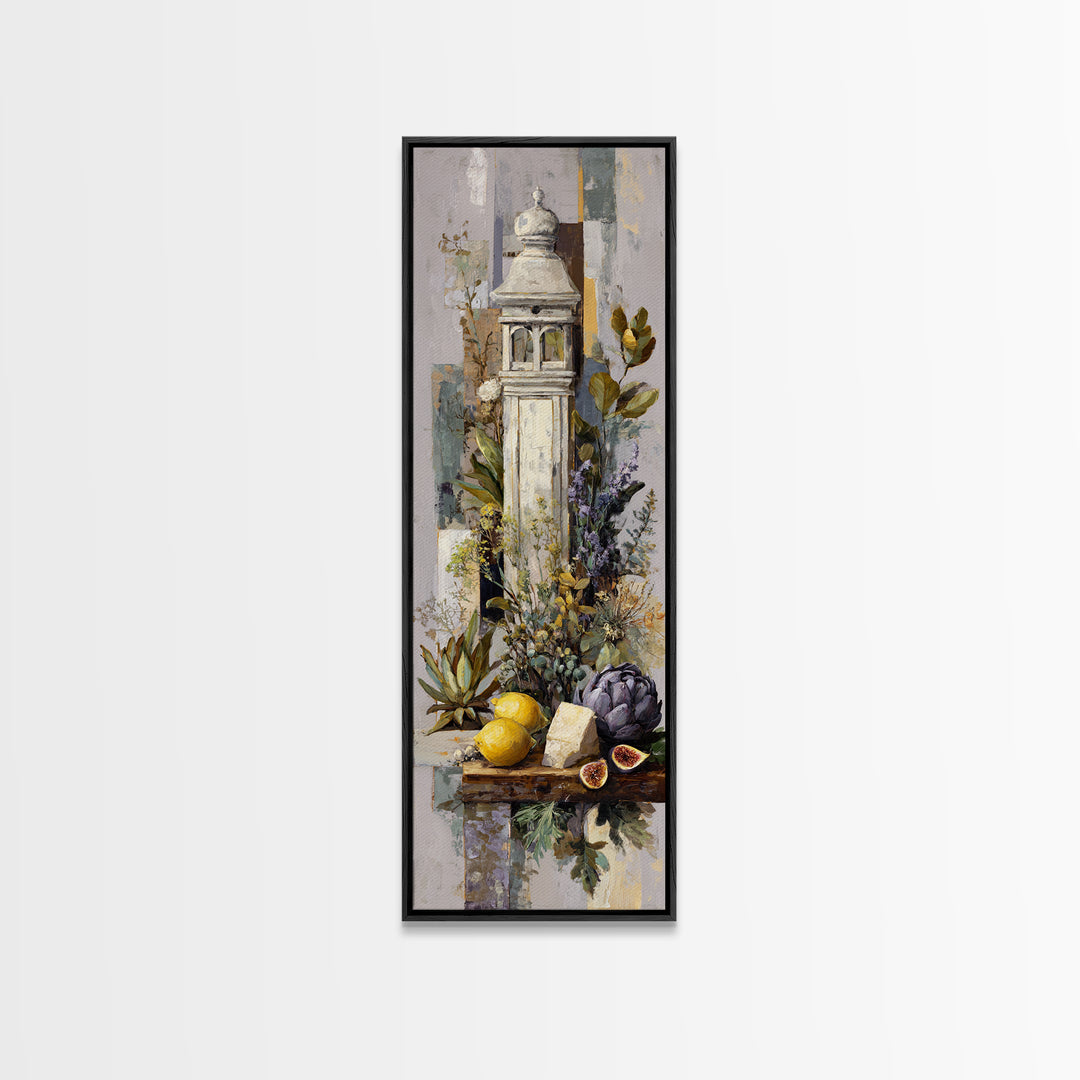 Figs and Cheese on Rustic Wooden Board Canvas Print, Italian Villa Art, Landscape Art, Living Room Decor, Watercolor Art, Villa, IVA-1x3-21