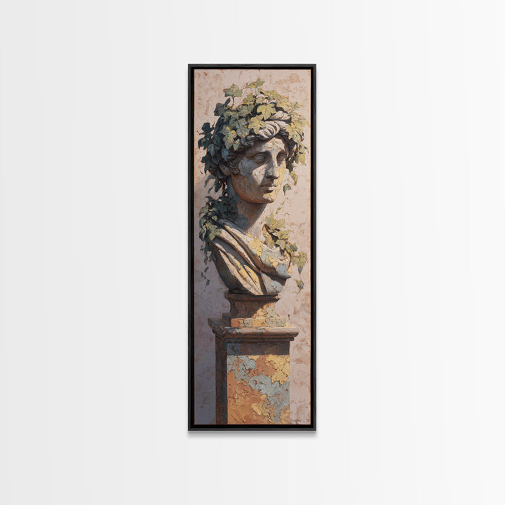 Classic Roman Statue Bust Framed Canvas Print, Italian Villa Art, Travel Poster, Living Room Decor, Villa, Fine Art Print, IVA-1x3-24