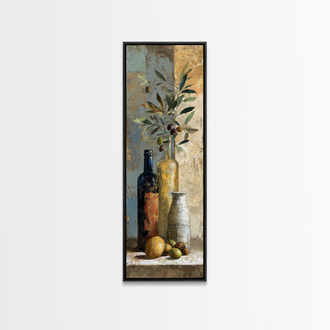 White Wine and Olives Still Life Canvas Print, Italian Villa Art, Neutral Wall Art, Living Room Decor, Fine Art, Villa, IVA-1x3-28