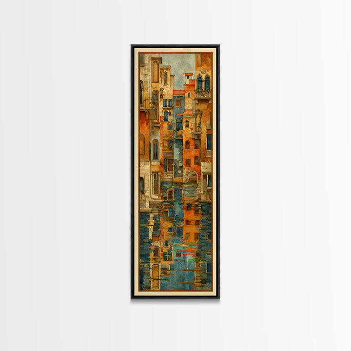 Venetian Canal Reflection Without City Crowd Canvas Print, Italian Villa Art, Rustic Home Decor, Living Room Decor, Villa, IVA-1x3-32
