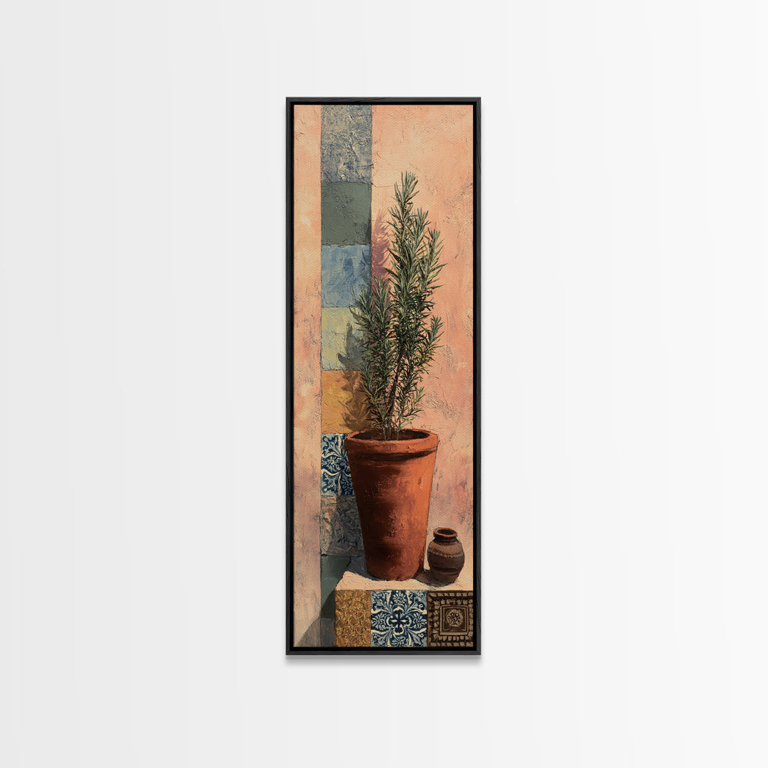 Terra Cotta Pot Framed Canvas Print, Italian Villa Art, Farmhouse Wall Art, Living Room Decor, Watercolor Art, Villa, IVA-1x3-34