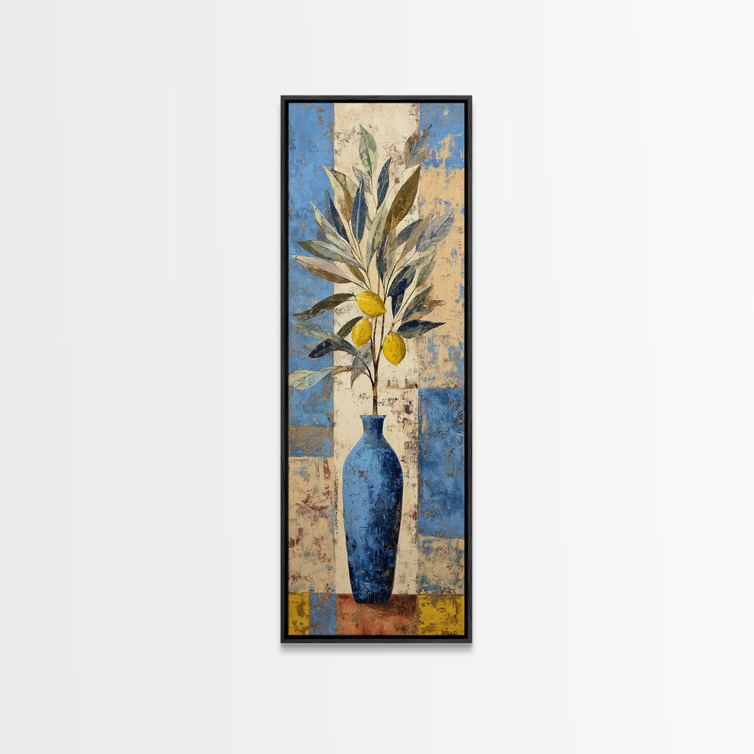 Lemon Branch in Blue Ceramic Vase Canvas Print, Italian Villa Art, Gallery Wall, Living Room Decor, Fine Art, Villa, Home Decor, IVA-1x3-38