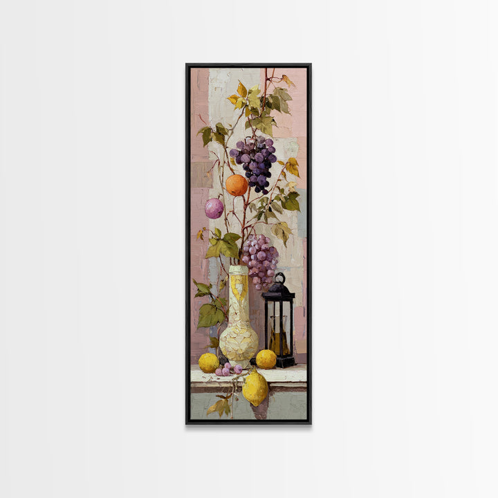 Grapevine and Wine Still Life on Linen Canvas Print, Italian Villa Art, Wall Decor, Living Room Decor, Abstract Art, Villa, IVA-1x3-43