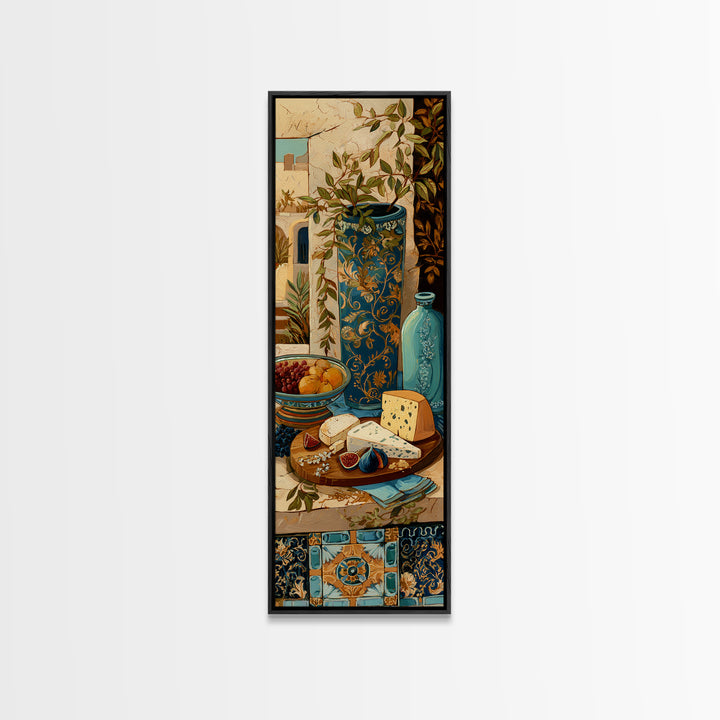Figs and Cheese on Rustic Wooden Board Framed Canvas Print, Italian Villa Art, Travel Poster, Living Room Decor, Oil Painting, IVA-1x3-45