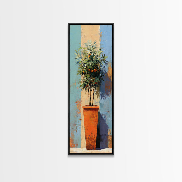 Orange Tree in a Courtyard Planter Framed Canvas Print, Italian Villa Art, Digital Download Art, Living Room Decor, Villa, IVA-1x3-50