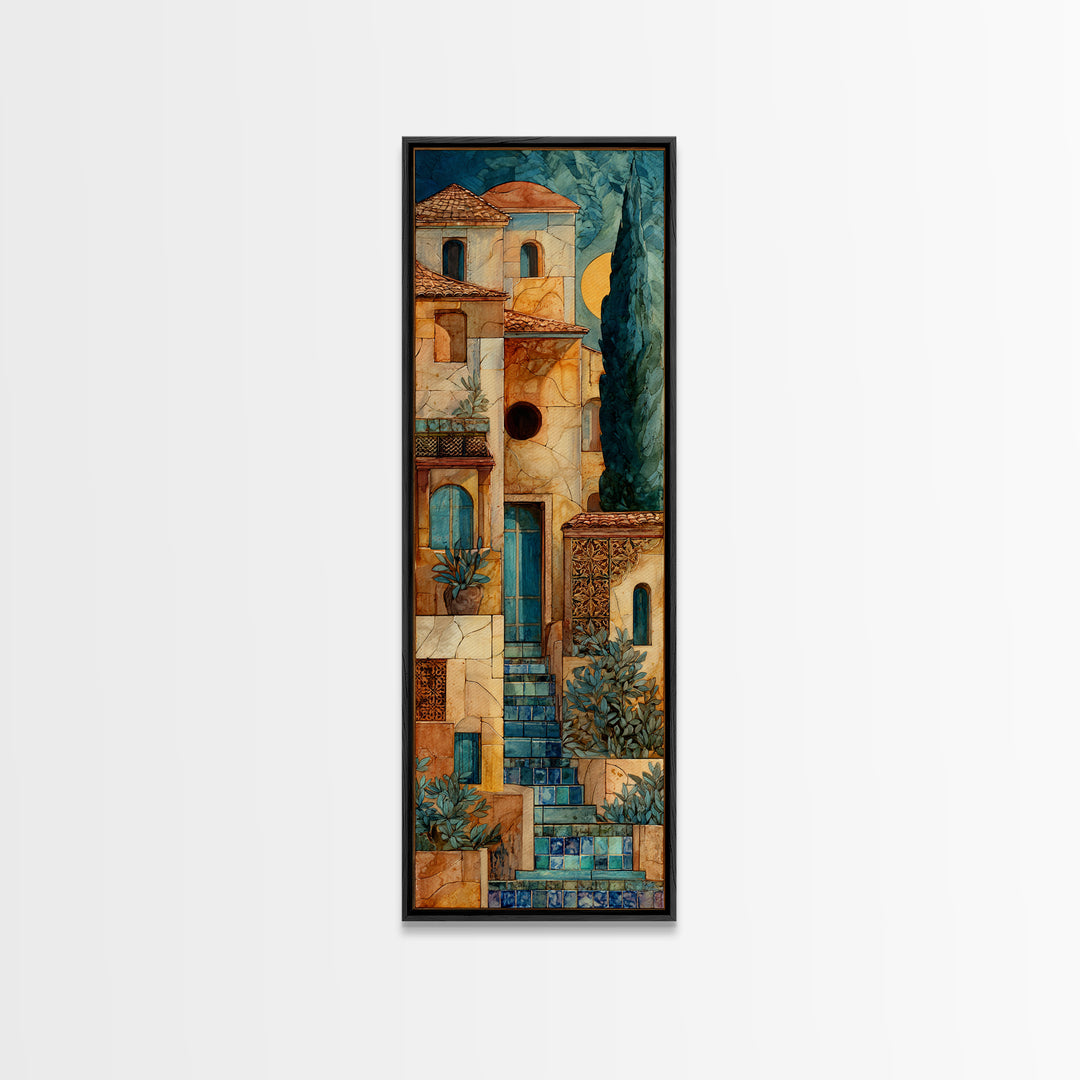 Cypress Silhouette at Sunset Canvas Print, Italian Villa Art, Coastal Wall Decor, Living Room Decor, Abstract Art, Villa, IVA-1x3-57