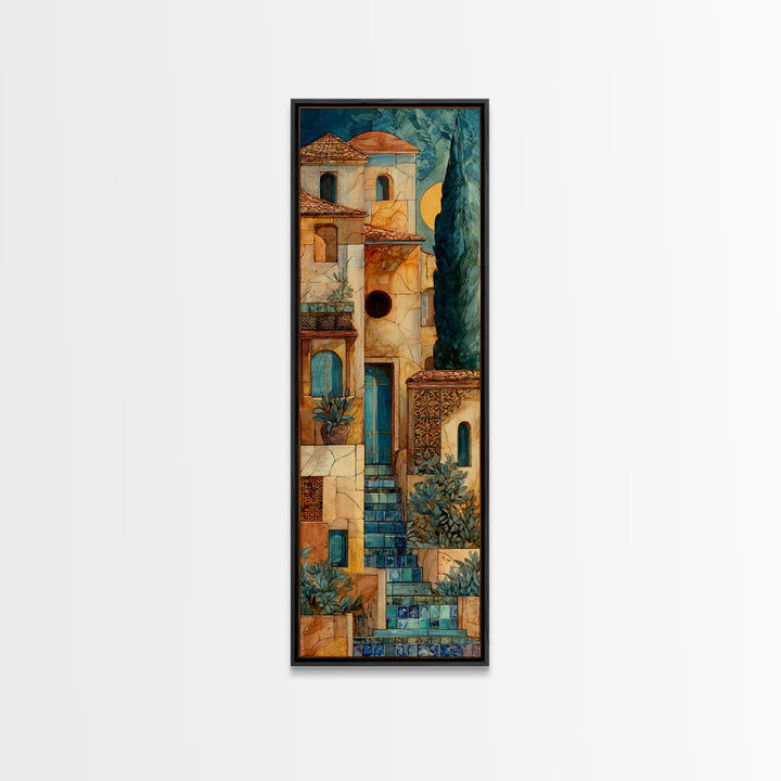 Cypress Silhouette at Sunset Canvas Print, Italian Villa Art, Coastal Wall Decor, Living Room Decor, Abstract Art, Villa, IVA-1x3-57