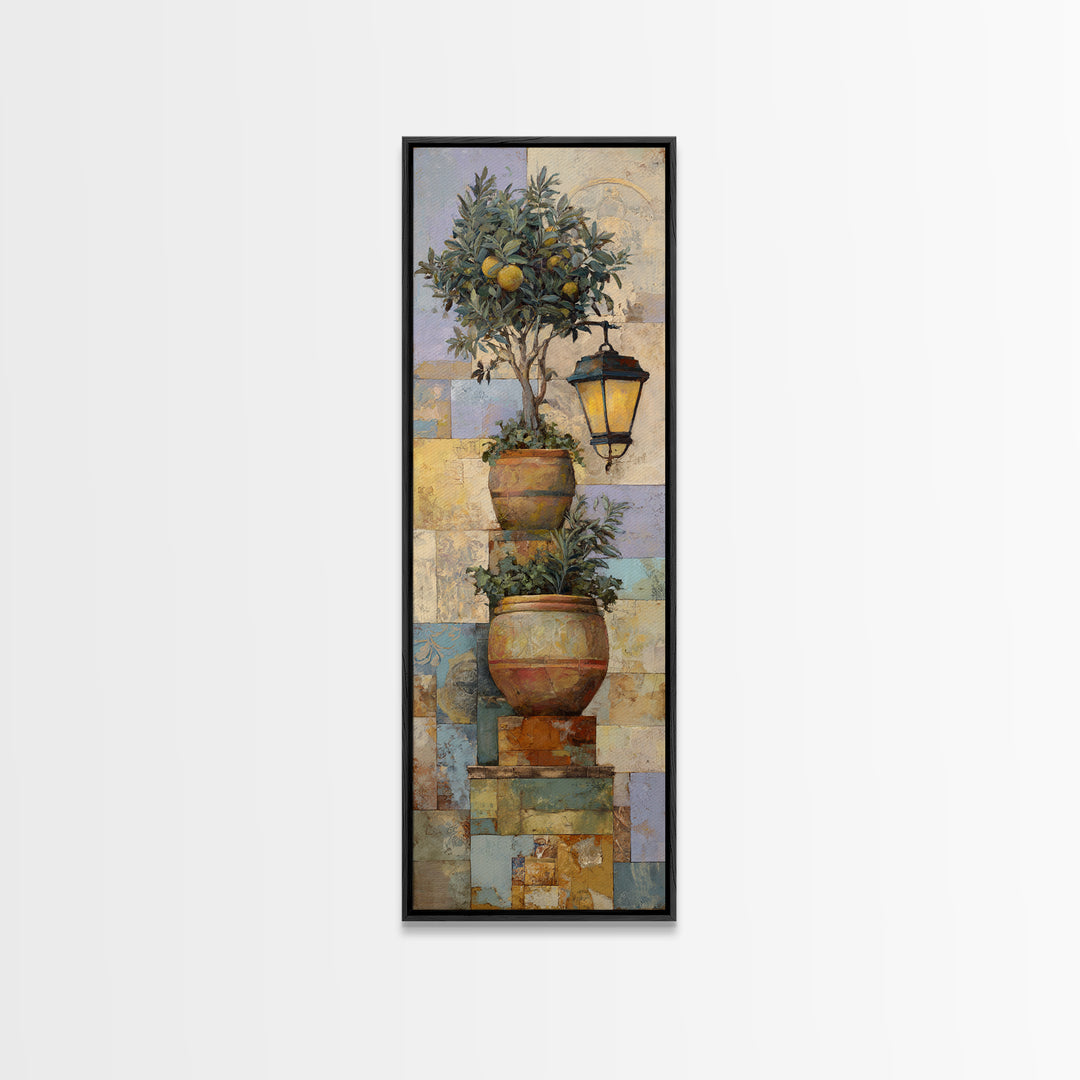 Terra Cotta Pot Framed Canvas Print, Italian Villa Art, Farmhouse Wall Art, Living Room Decor, Watercolor Art, Villa, IVA-1x3-58