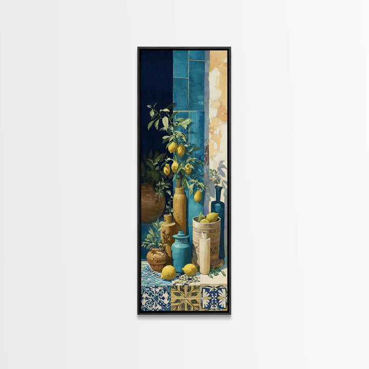 Coastal Lemons and Striped Cloth Arrangement Canvas Print, Italian Villa Art, Gallery Decor, Living Room Decor, Abstract Art, IVA-1x3-60