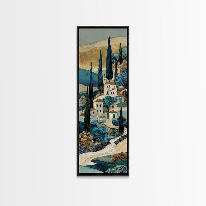 Tuscan Hillside with Cypress Trees and Golden Canvas Print, Italian Villa Art, Digital Art Print, Living Room Decor, Villa, IVA-1x3-61