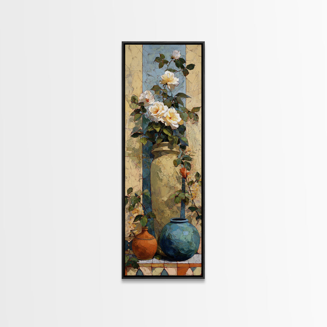 Italian Villa Garden Urn Framed Canvas Print, Italian Villa Art, Travel Poster, Living Room Decor, Watercolor Art, Villa, IVA-1x3-66