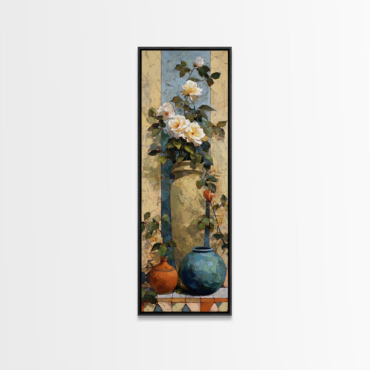 Italian Villa Garden Urn Framed Canvas Print, Italian Villa Art, Travel Poster, Living Room Decor, Watercolor Art, Villa, IVA-1x3-66