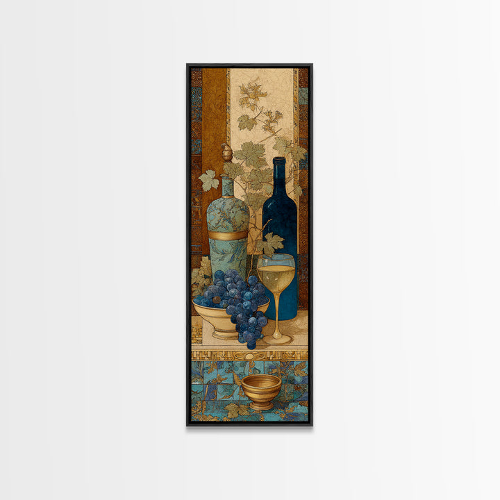 Grapevine and Wine Still Life on Linen Canvas Print, Italian Villa Art, Minimalist Decor, Living Room Decor, Abstract Art, IVA-1x3-67
