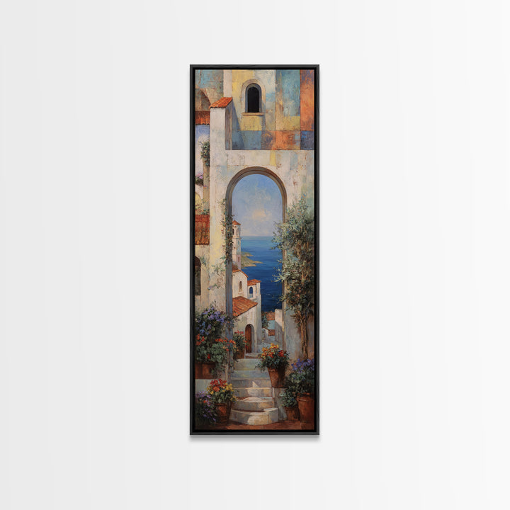 Mediterranean Arch Framing Blue Sea Canvas Print, Italian Villa Art, Luxury Decor, Living Room Decor, Fine Art, Villa, IVA-1x3-68