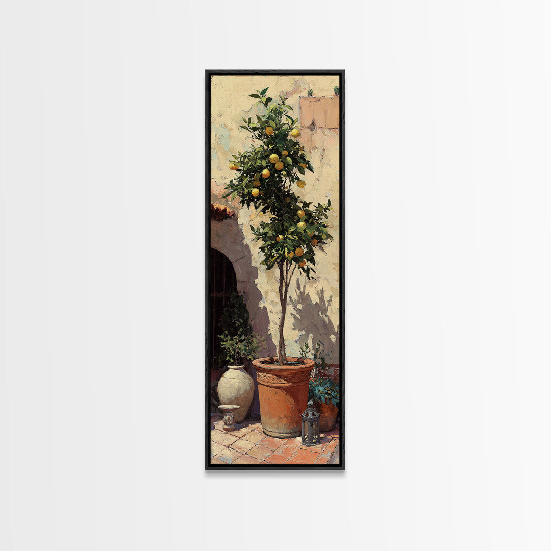 Orange Tree in a Courtyard Planter Framed Canvas Print, Italian Villa Art, Digital Download Art, Living Room Decor, Villa, IVA-1x3-74