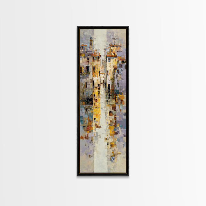 Venetian Canal Reflection Without City Crowd Canvas Print, Italian Villa Art, Textured Painting, Living Room Decor, Villa, IVA-1x3-80