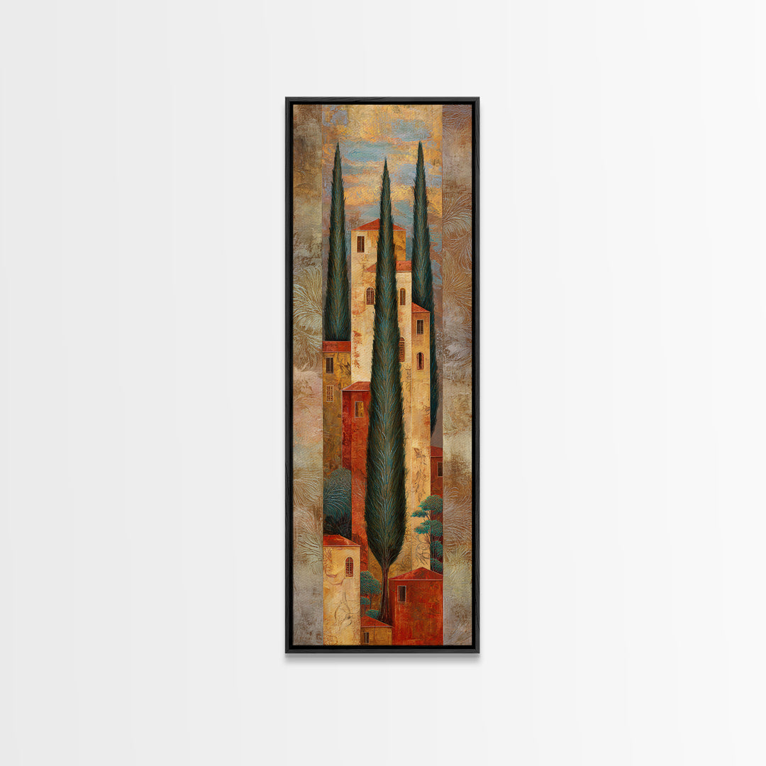 Tuscan Hillside with Cypress Trees and Golden Canvas Print, Italian Villa Art, Wall Decor, Living Room Decor, Fine Art, Villa, IVA-1x3-85