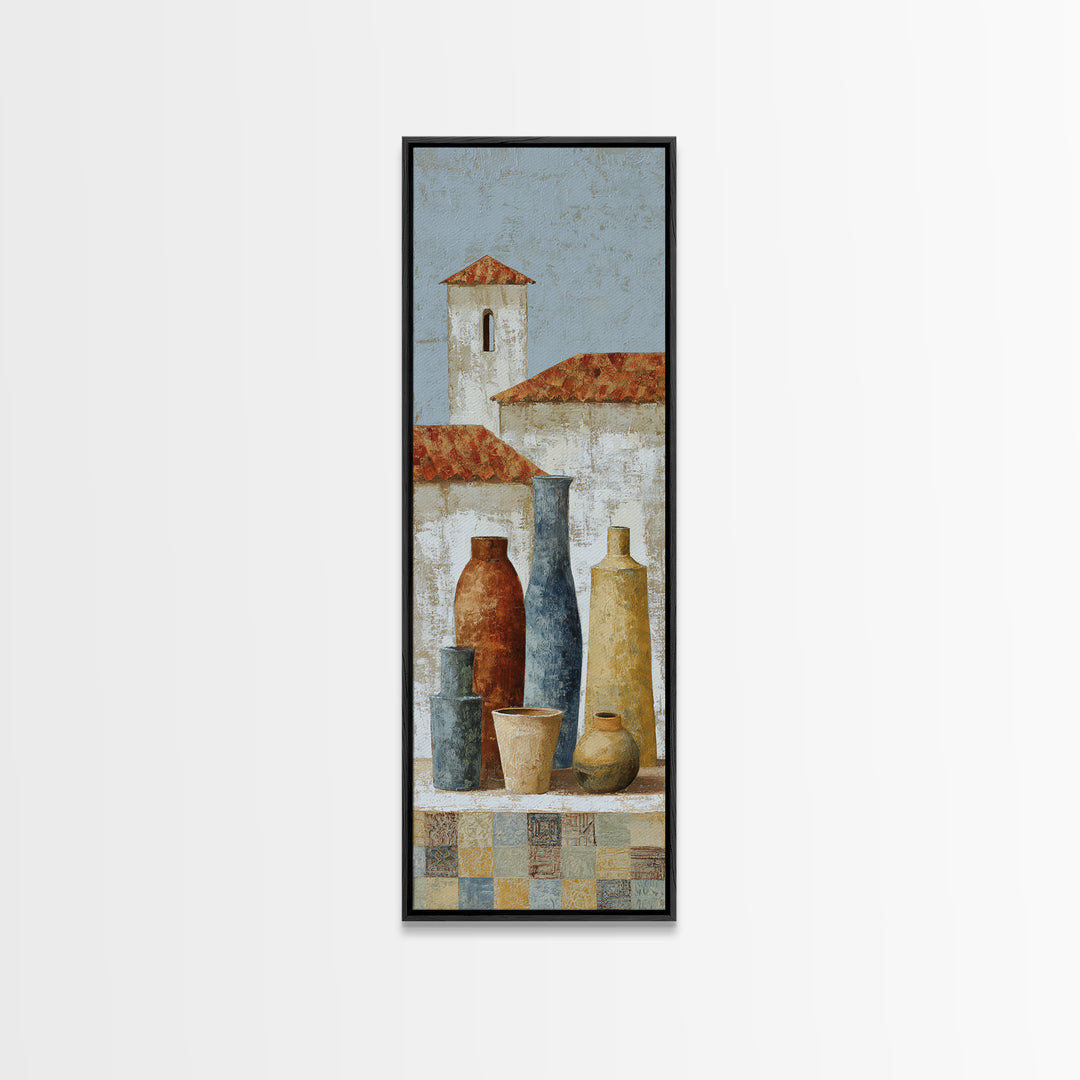Terracotta Rooftops Against Pale Sky Canvas Print, Italian Villa Art, Minimalist Decor, Living Room Decor, Fine Art, Villa, IVA-1x3-88