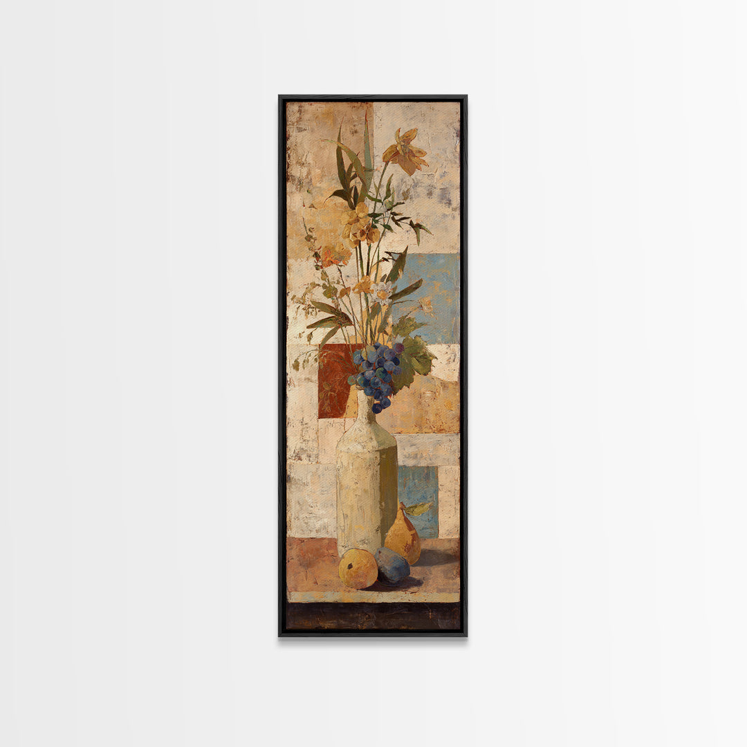 Grapevine and Wine Still Life on Linen Framed Canvas Print, Italian Villa Art, Digital Wall Art, Living Room Decor, Villa, IVA-1x3-91