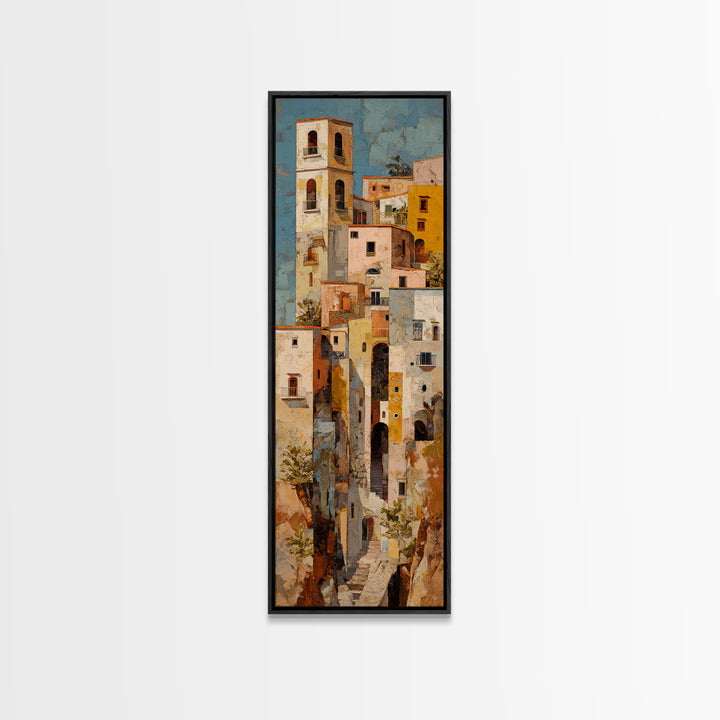Amalfi Coast Cliffs Canvas Print, Italian Villa Art, Coastal Wall Art, Living Room Decor, Oil Painting, Villa, IVA-1x3-97