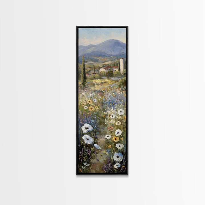 Tuscan Poppy Field Canvas Print, Italian Villa Art, Framed Wall Art, Living Room Decor, Watercolor Art, Villa, IVA-1x3-99