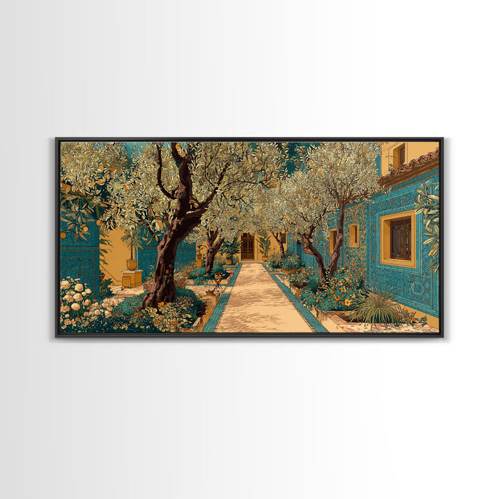 Olive Grove Path Framed Canvas Print, Italian Villa Art, Printable Wall Art, Living Room Decor, Watercolor Art, Villa, IVA-2x1-23