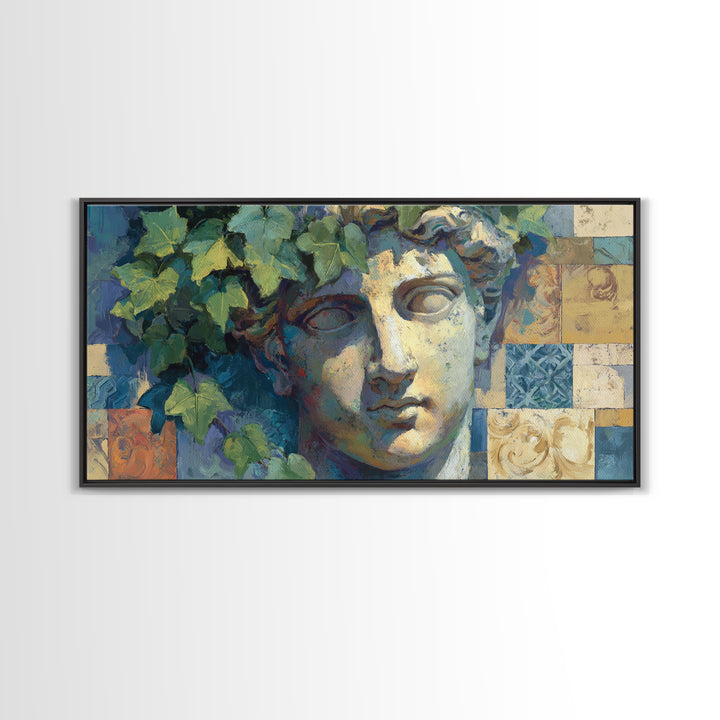 Classic Roman Statue Bust Canvas Print, Italian Villa Art, Living Room Decor, Oil Painting, Villa, Bedroom Wall Art, IVA-2x1-32