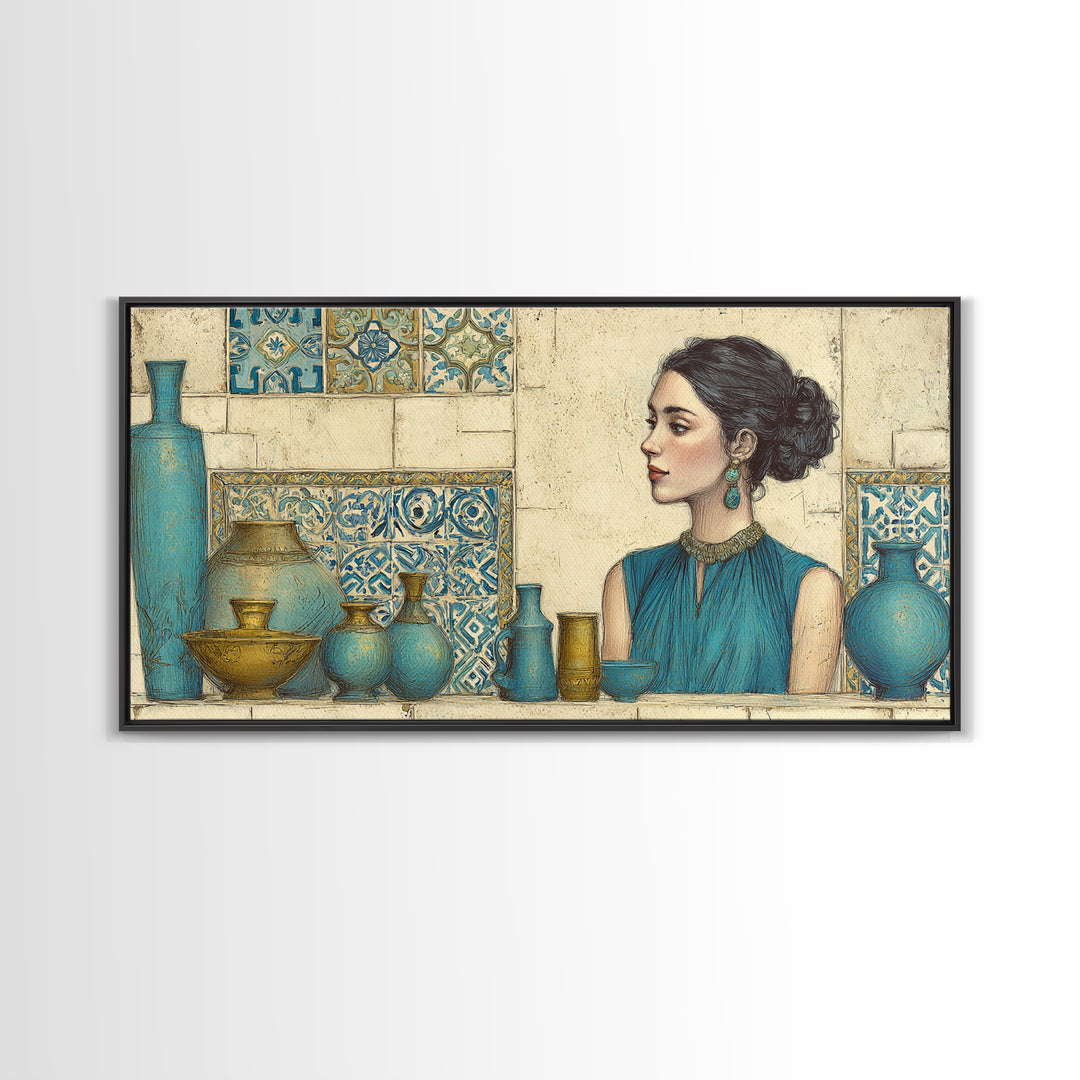 Renaissance Inspired Portrait with Modern Softness Canvas Print, Italian Villa Art, Landscape Print, Living Room Decor, Villa, IVA-2x1-38