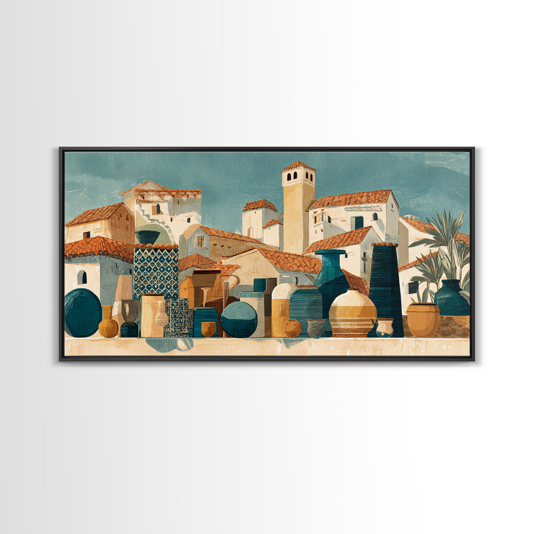 Terracotta Rooftops Against Pale Sky Canvas Print, Italian Villa Art, Wall Art Prints, Living Room Decor, Fine Art, Villa, IVA-2x1-48