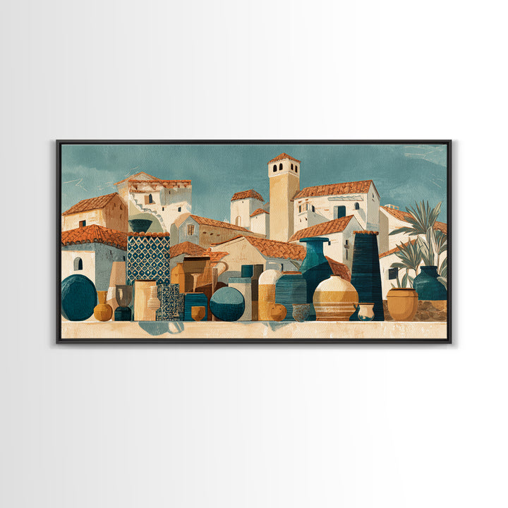 Terracotta Rooftops Against Pale Sky Canvas Print, Italian Villa Art, Wall Art Prints, Living Room Decor, Fine Art, Villa, IVA-2x1-48
