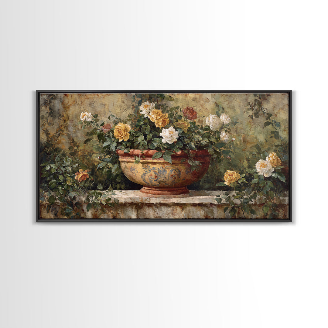 Italian Villa Garden Urn Framed Canvas Print, Italian Villa Art, Modern Decor, Living Room Decor, Oil Painting, Villa, IVA-2x1-50