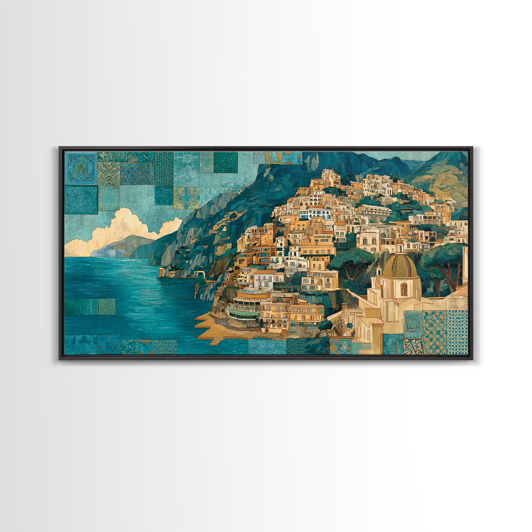 Amalfi Coast Cliffs Canvas Print, Italian Villa Art, Fine Art Print, Living Room Decor, Fine Art, Villa, Original Painting, IVA-2x1-57