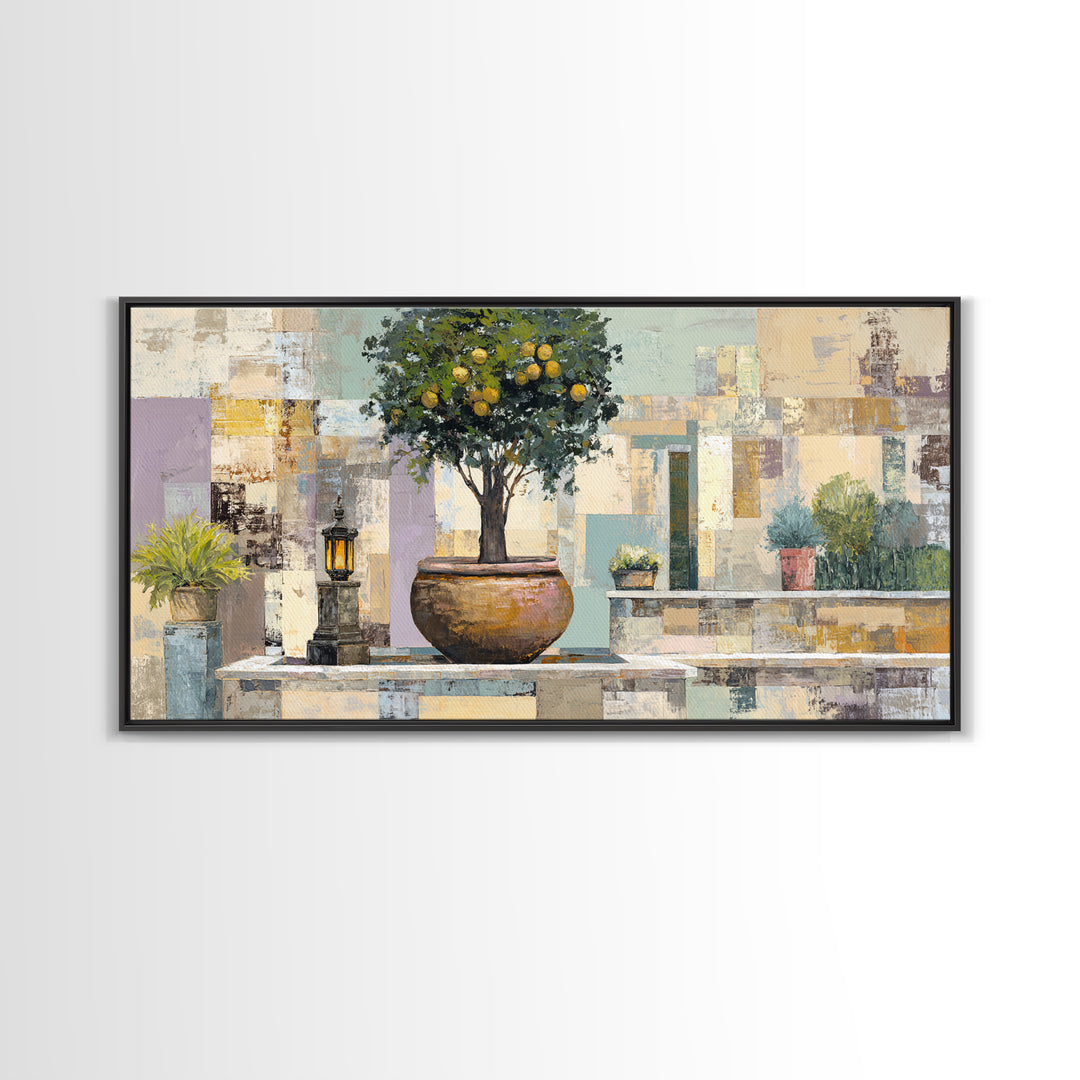 Orange Tree in a Courtyard Planter Canvas Print, Italian Villa Art, Statement Artwork, Living Room Decor, Fine Art, Villa, IVA-2x1-58