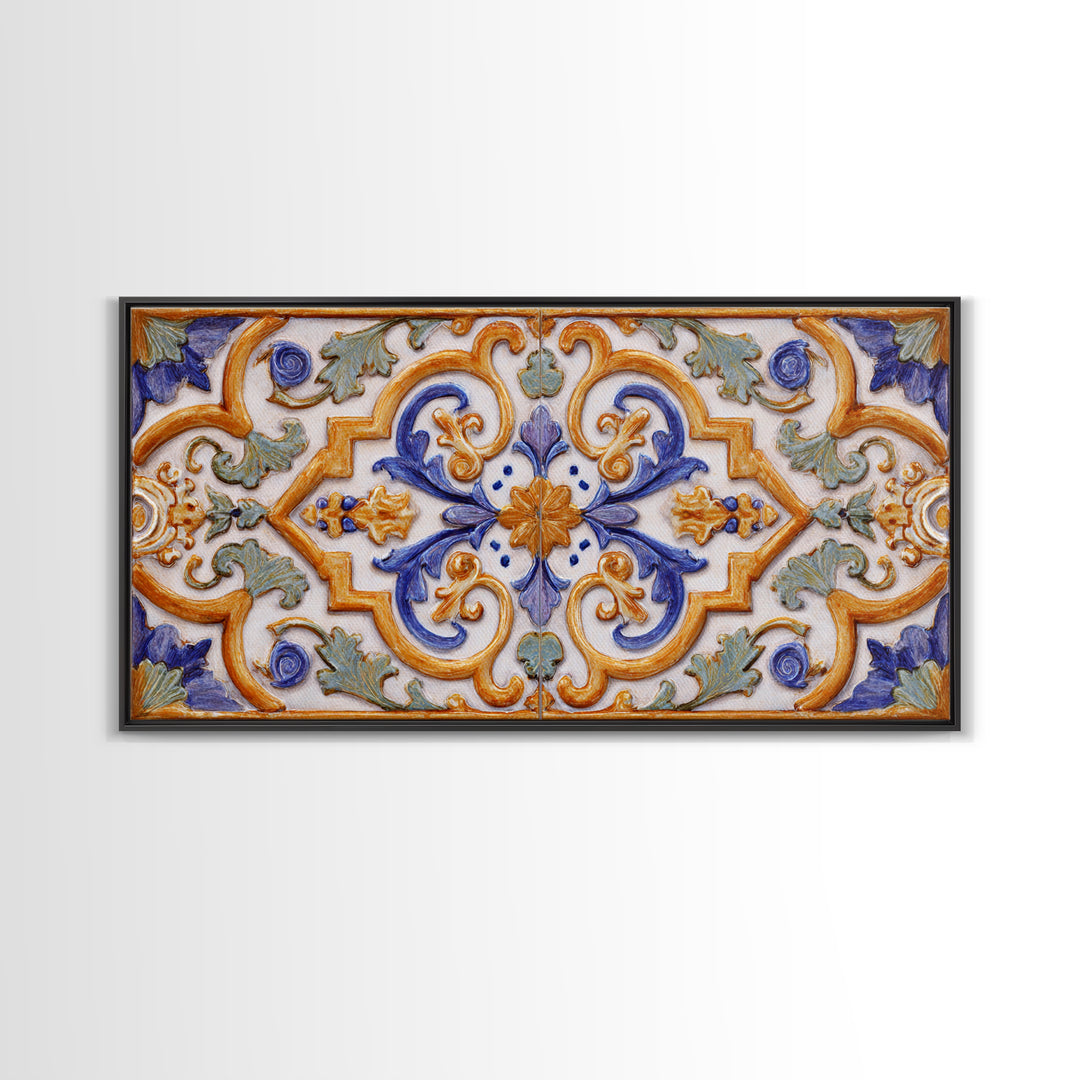 Italian Tile Pattern Canvas Print, Italian Villa Art, Statement Artwork, Living Room Decor, Fine Art, Villa, Oil Painting, IVA-2x1-61