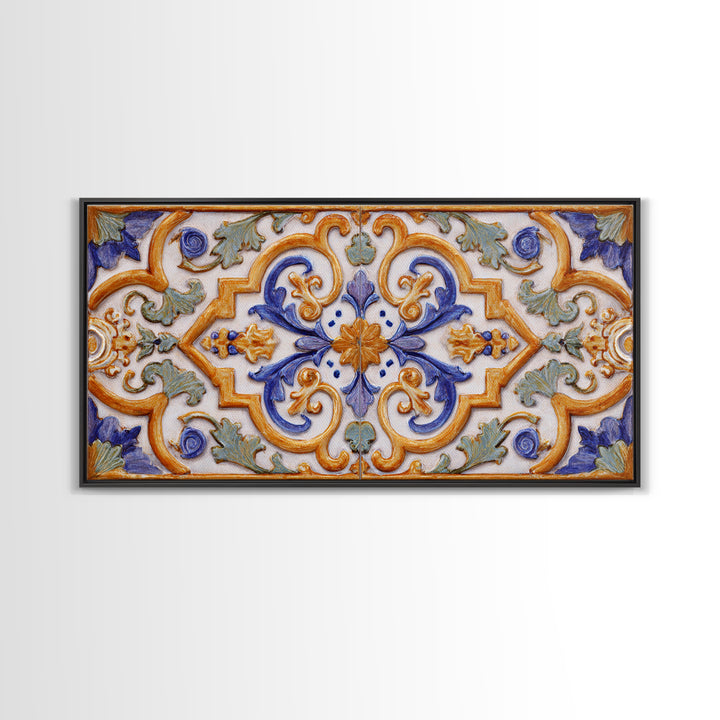 Italian Tile Pattern Canvas Print, Italian Villa Art, Statement Artwork, Living Room Decor, Fine Art, Villa, Oil Painting, IVA-2x1-61