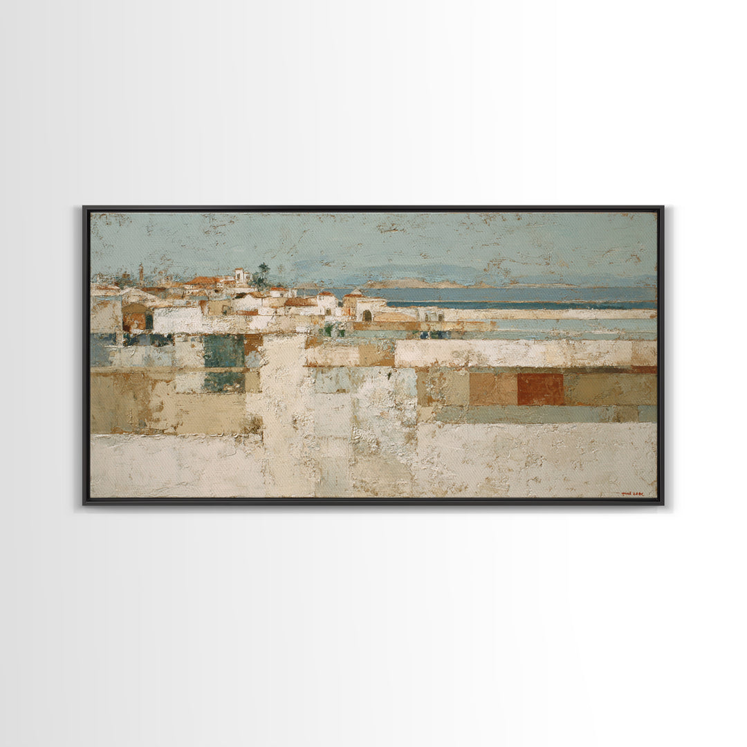 Terracotta Rooftops Against Pale Sky Framed Canvas Print, Italian Villa Art, Printable Art, Living Room Decor, Fine Art, Villa, IVA-2x1-72