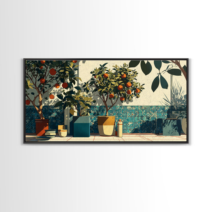Orange Tree in a Courtyard Planter Canvas Print, Italian Villa Art, Statement Artwork, Living Room Decor, Fine Art, Villa, IVA-2x1-82
