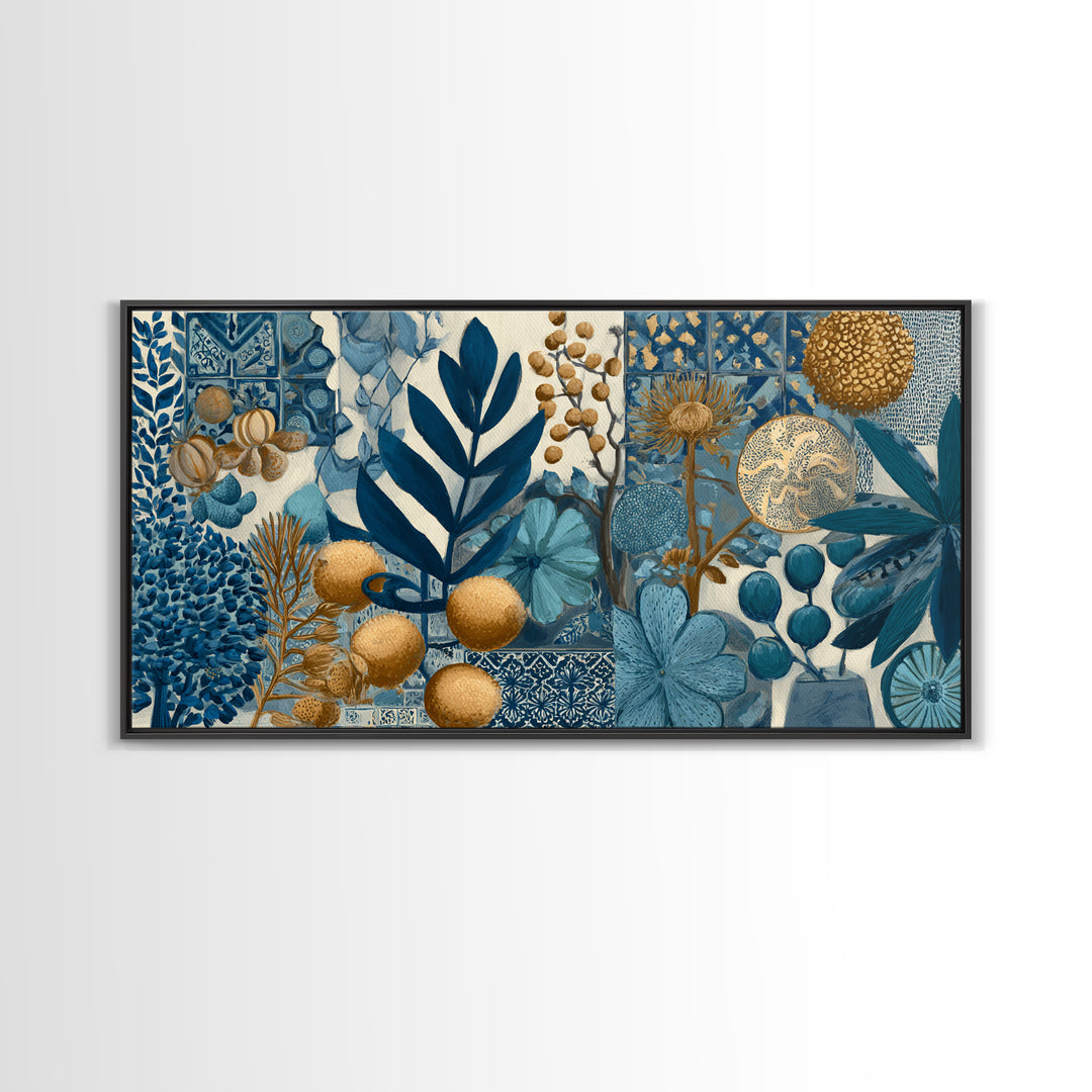 Italian Tile Pattern Framed Canvas Print, Italian Villa Art, Textured Painting, Living Room Decor, Villa, Living Room Wall Art, IVA-2x1-85