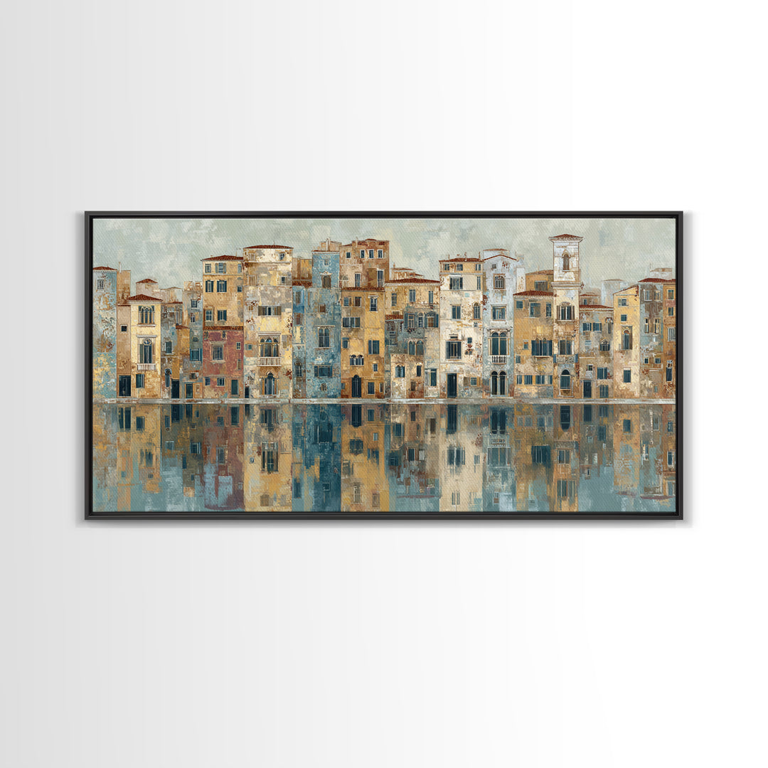 Venetian Canal Reflection Without City Crowd Canvas Print, Italian Villa Art, Bedroom Wall Art, Living Room Decor, Villa, IVA-2x1-88