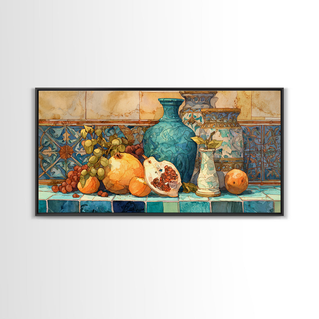 Marble Fruit Still Life Framed Canvas Print, Italian Villa Art, Contemporary Art, Living Room Decor, Fine Art, Villa, IVA-2x1-91