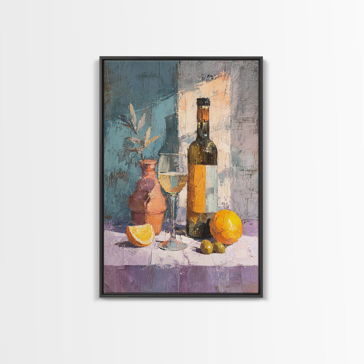 White Wine and Olives Still Life Framed Canvas Print, Italian Villa Art, Printable Art, Living Room Decor, Fine Art, Villa, IVA-2x3-24