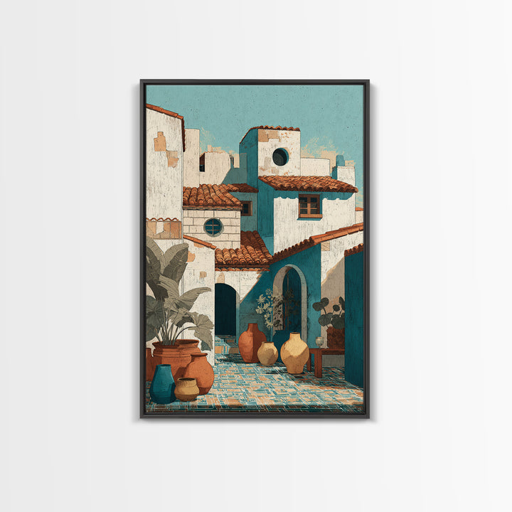 Terracotta Rooftops Against Pale Sky Framed Canvas Print, Italian Villa Art, Digital Wall Art, Living Room Decor, IVA-2x3-36