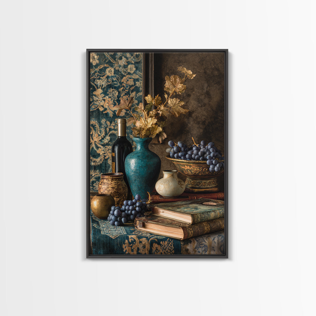 Grapevine and Wine Still Life on Linen Canvas Print, Italian Villa Art, Living Room Art, Living Room Decor, Abstract Art, Villa, IVA-2x3-39