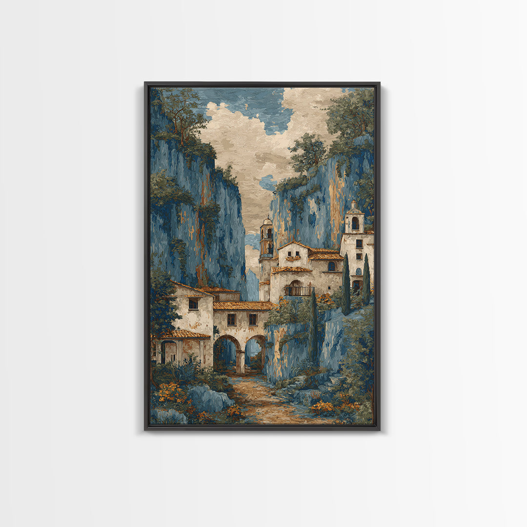 Amalfi Coast Cliffs Canvas Print, Italian Villa Art, Fine Art Print, Living Room Decor, Fine Art, Villa, Original Painting, IVA-2x3-45