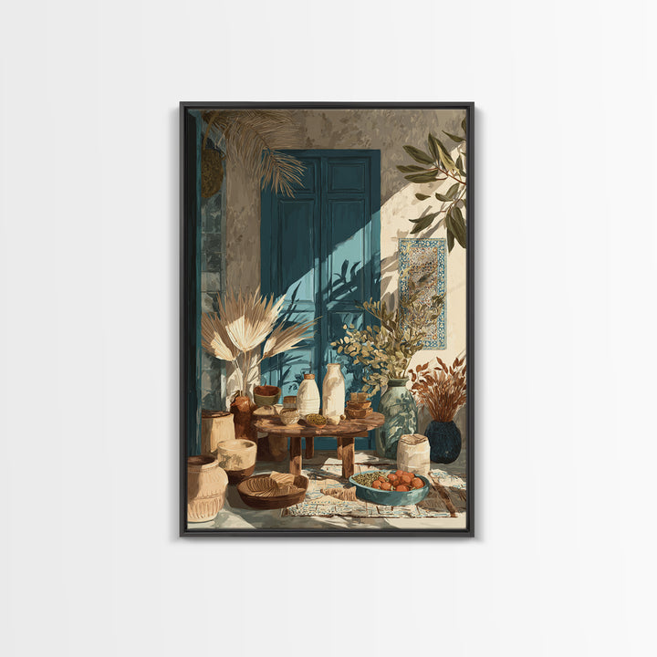 Pasta Herbs and Tomatoes Still Life Framed Canvas Print, Italian Villa Art, Colorful Wall Art, Living Room Decor, Oil Painting, IVA-2x3-51